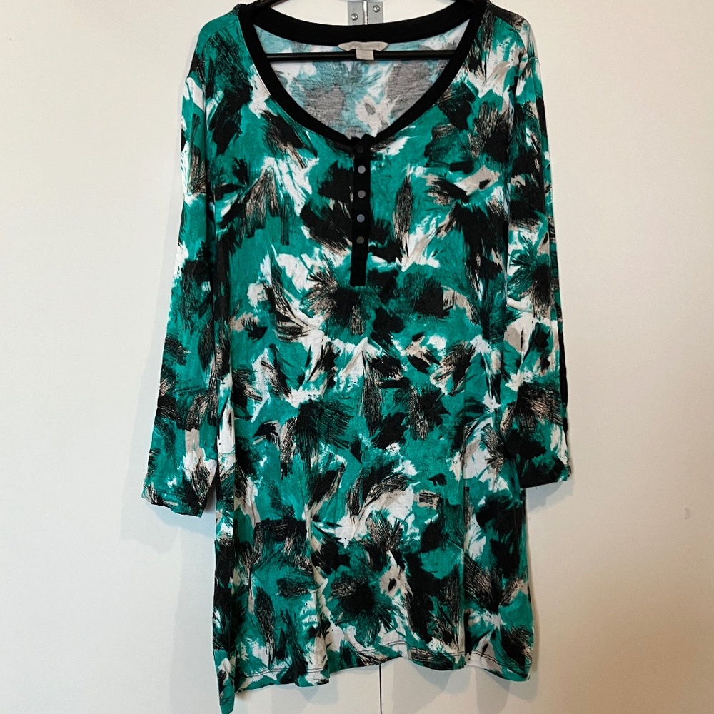 🎉 Laura Ashley Women’s Five-Button Tunic Top – Teal Black